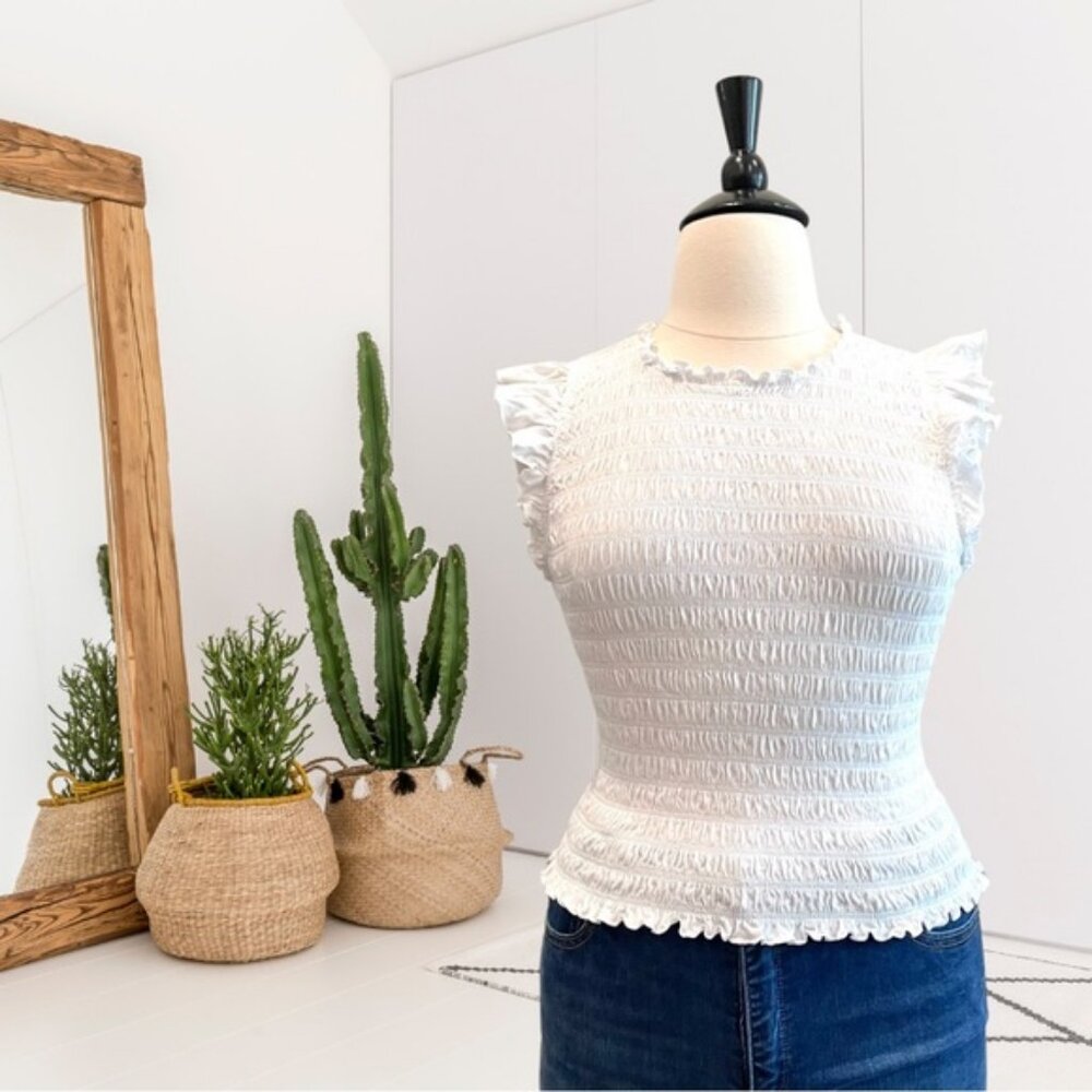 Veronica Beard Ruffle Flutter Sleeve Smocked Top - image 1